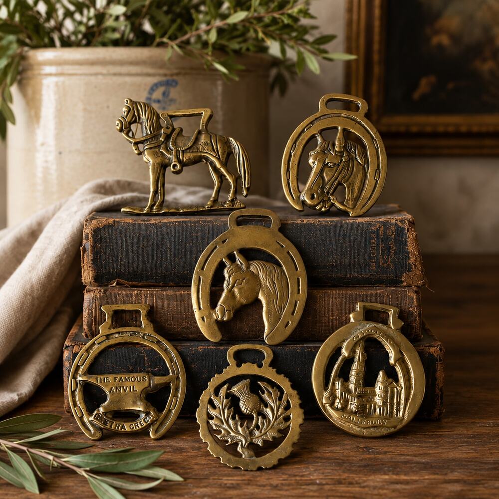 Vintage English Horse Brasses Set of 6, Equestrian Brass Medallions | English Co